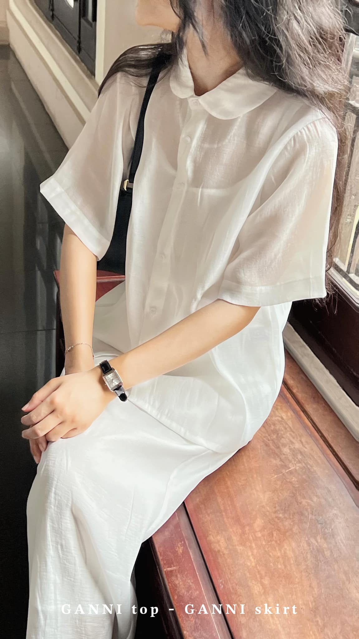 Áo Tơ GANNI Ngắn Tay