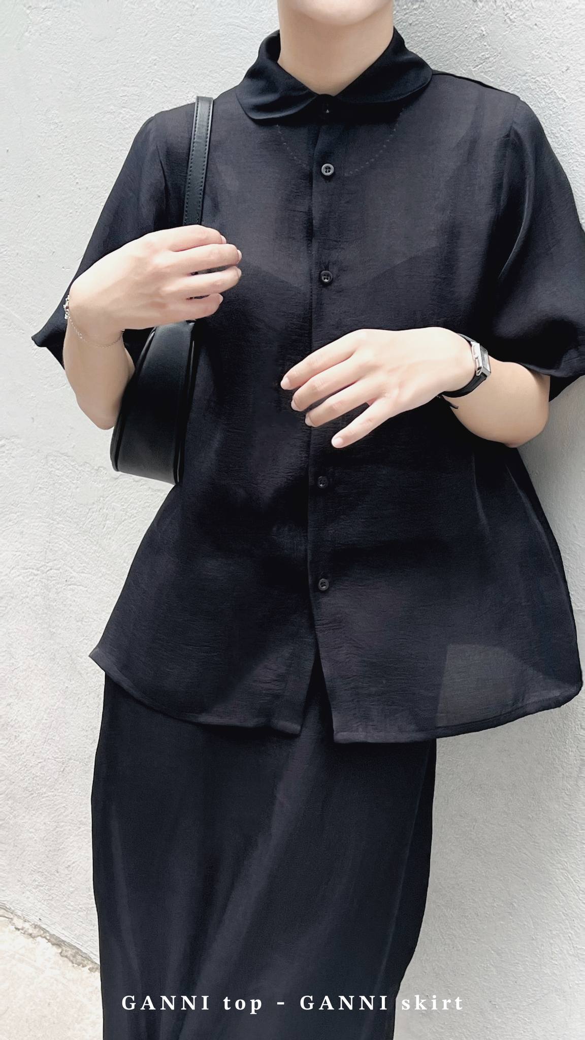 Áo Tơ GANNI Ngắn Tay