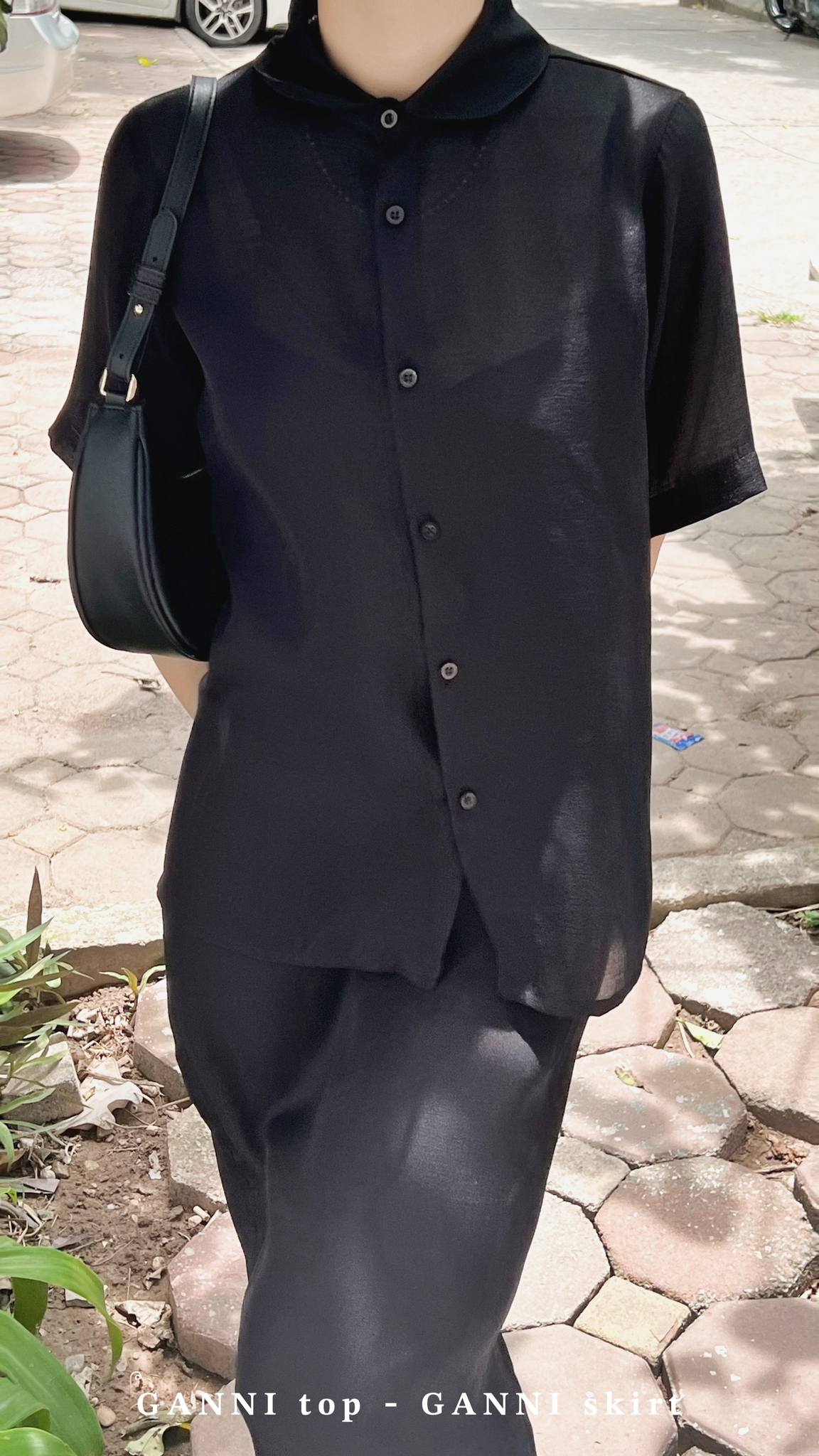 Áo Tơ GANNI Ngắn Tay